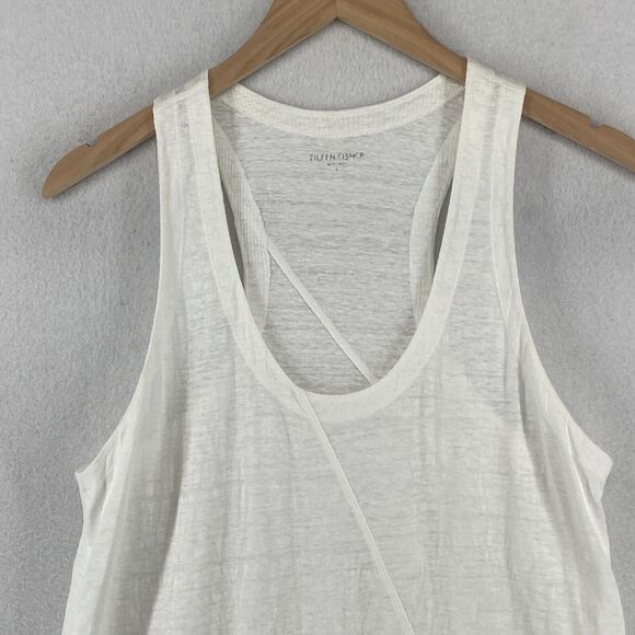 EILEEN FISHER Tank Top S Linen Slub Jersey Tunic Scoop Neck Racerback White - Picture 4 of 16